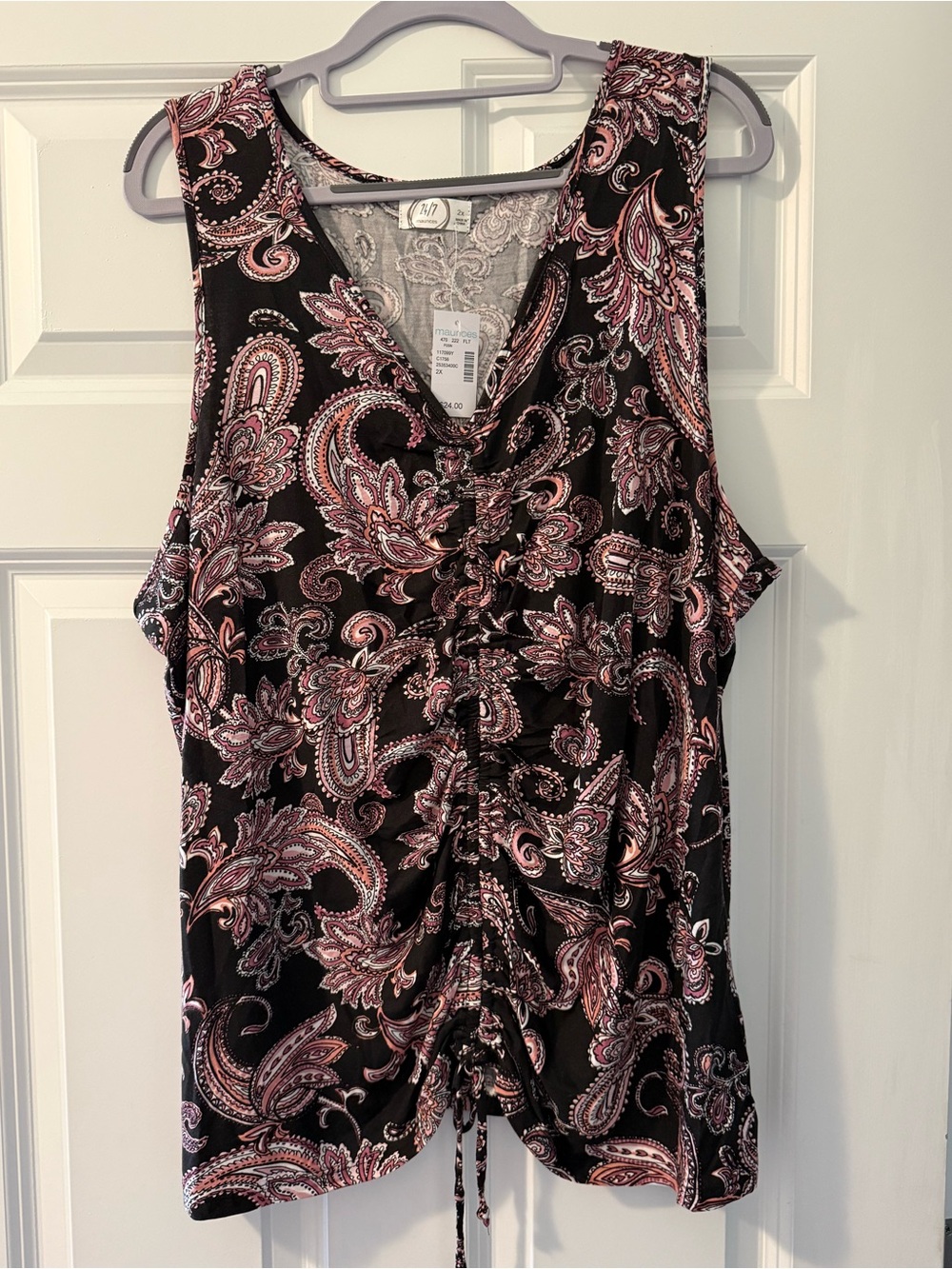Maurices Sleeveless Ruched Paisley V-Neck Top